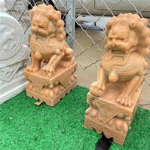 大小石狮子一对摆件家用看门家居装饰石雕墓地汉白玉雕塑