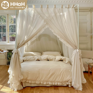 2022新款 轻奢三开门烤漆支架 高级蚊帐亚麻风防尘1.8m床幔家用法式