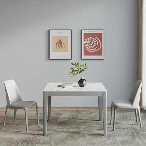 轻奢风大小户型餐桌岩板实木打牌桌椅正方形客Q厅酒店家用吃饭桌