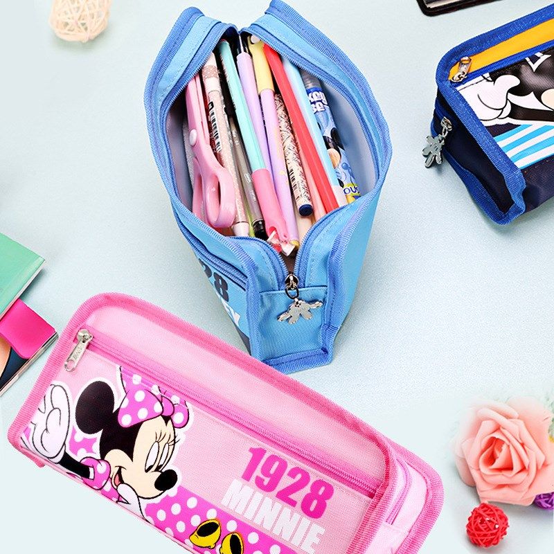 爱莎公主儿童女笔袋帆布卡通女孩拉链双层大容量冰雪奇缘文具袋新
