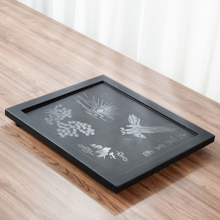 乌金石茶盘定制尺寸茶桌配件嵌入式 家用大小号整块石材盖漏水板
