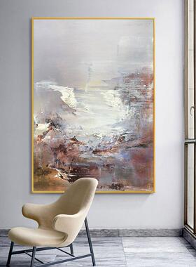 现代简约橙色装饰画玄关挂画入门壁画走廊过道竖版轻奢抽象油画