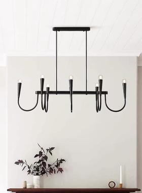 法式美式复古餐厅灯中古风金色黑色蜡烛长条餐桌岛台饭厅LED吊灯