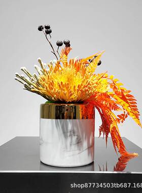 新中式现代橙色仿真花艺售楼部洽谈桌吧台床头柜茶几小花艺摆件