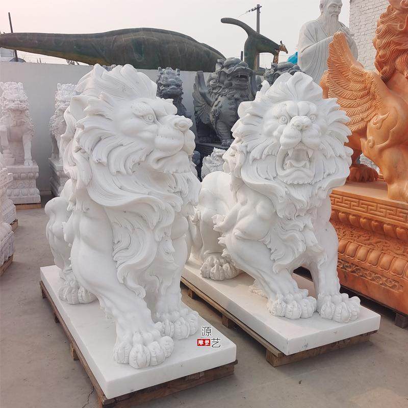 石雕狮子汉白玉欧式石狮子一对大理石汇丰爬狮公司庭院门口石狮子,特色手工艺,其他特色工艺品,淘宝优惠券,粉丝福利购,淘宝优惠卷