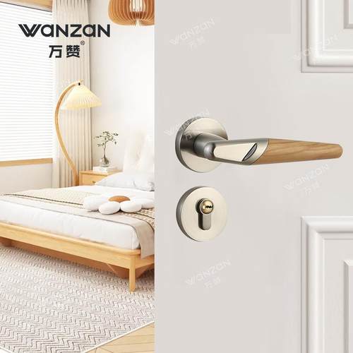 现代简约锌合金实木门把手家用房间门木门锁磁吸静音分体执手锁
