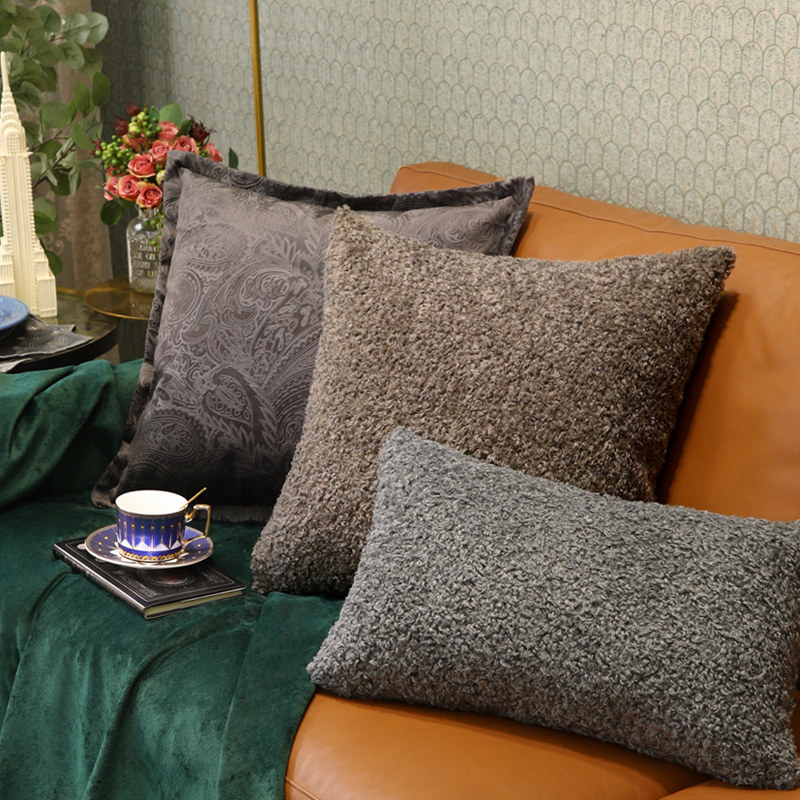 新款羊驼卷泰迪毛绒抱枕腰靠垫套方枕现代美欧式酒V店样板房间沙