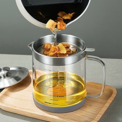 耐高温玻璃滤油壶食品p级不锈钢过滤油渣厨房家用大容量油罐储油