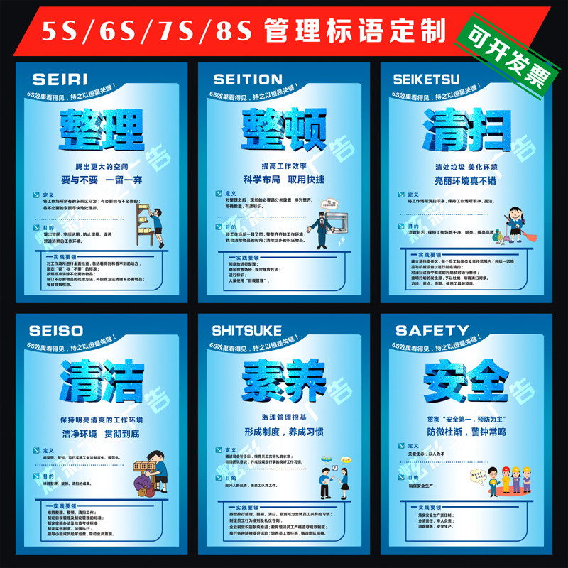 5S 6S 7S 8S管理海报 企业文化宣传标语 办公室会议室上