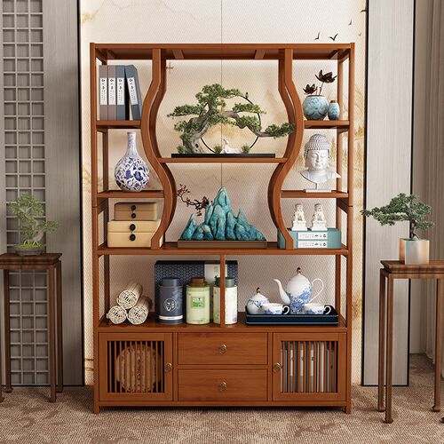博古架实式中木茶室置叶架茶物展示柜茶架客厅家用隔断摆件展示架