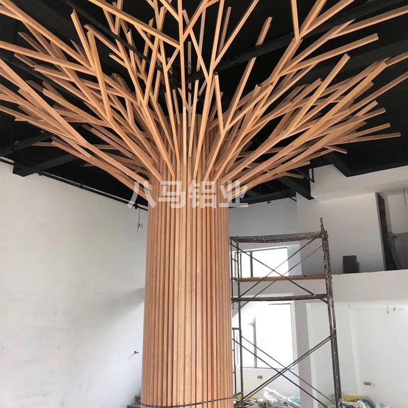 木纹弧形铝方通异形波浪铝方管艺术铝合金造型铝树包柱铝单板户外