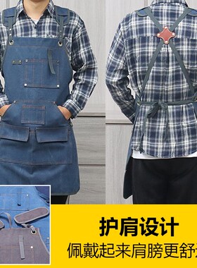 防水帆布围裙女匠人木工手作背带工作服Glogo户外烧烤咖啡店围腰