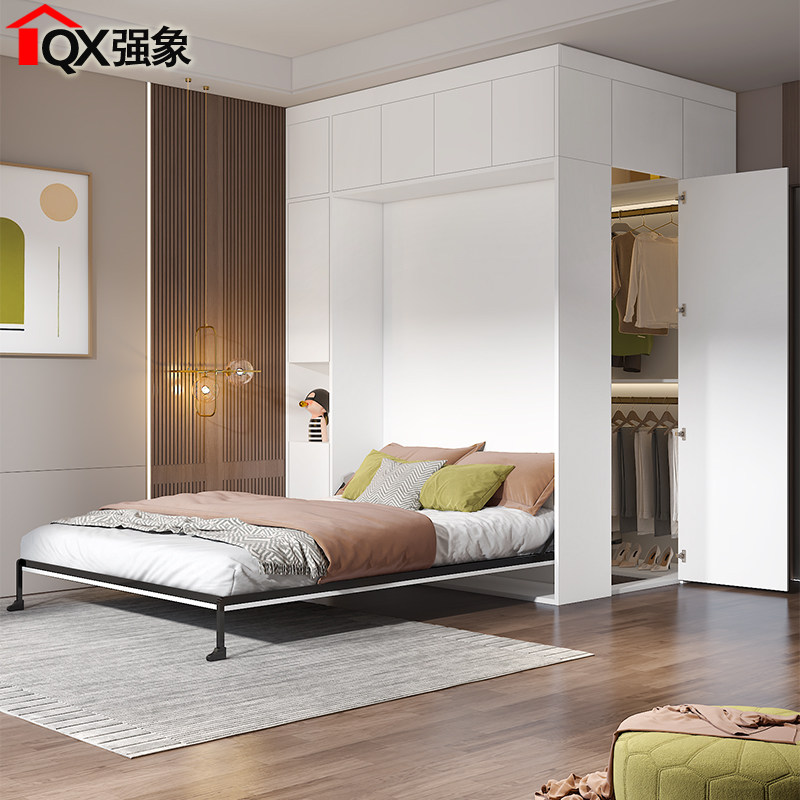 现代简约正翻壁床衣帽柜一体下翻隐形床折叠隐藏床边柜组合CH37