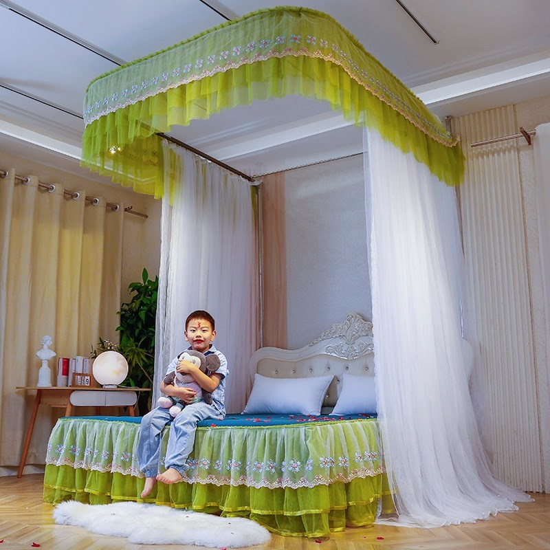 天地杆新款蚊帐升降导轨u型免安装升降蚊帐家用公主床帘一体式1.8