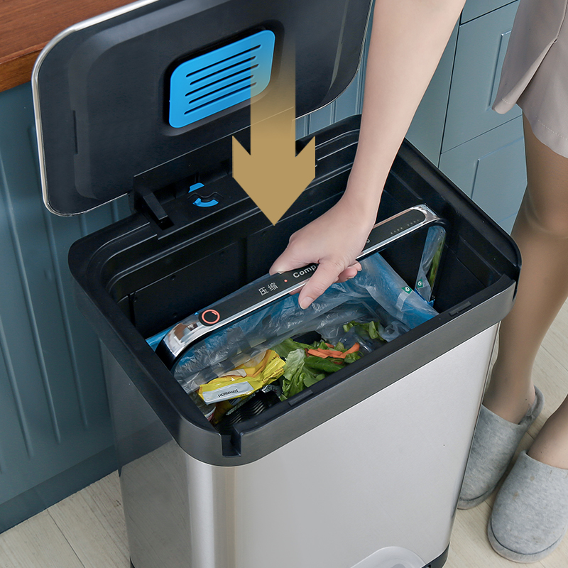 JAH厨a房可压缩垃圾桶家用大号大容量有带盖脚踏式拉圾筒脚踩高档