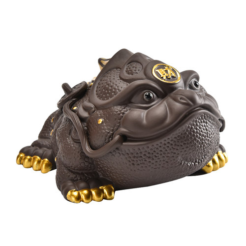 蟾蜍大号描金紫砂金蟾招财茶宠摆件个性可养茶玩茶道茶台摆设道具