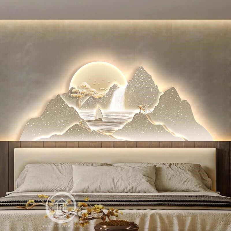 背靠金山客厅装饰画高级感沙发背景墙大气挂画立S体轻奢山水壁画