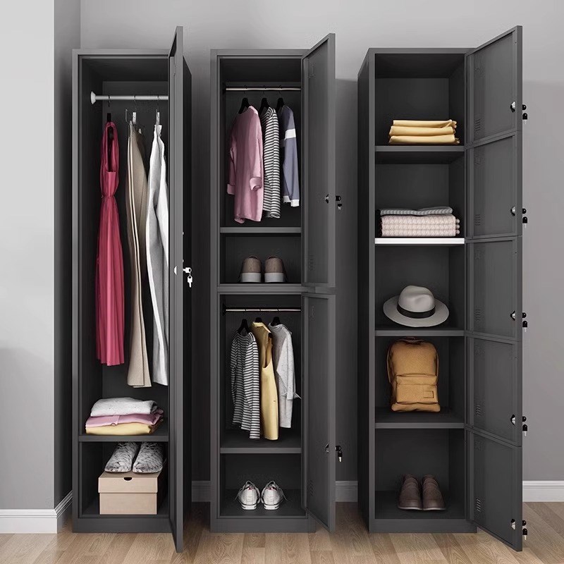 单门更衣柜铁皮柜带锁员工柜健身房E浴室储物柜钢制简易办公室衣