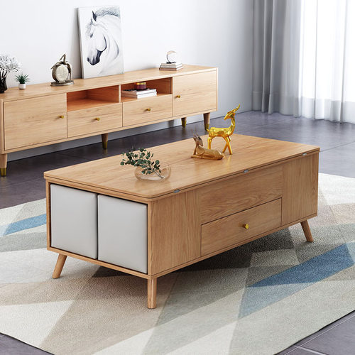 原木多功能升降茶l几变餐桌两用带凳饭桌客厅小户型实木折叠小茶