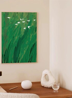 归雁 轻法式中古风春天绿色w客厅高级感装饰画客厅卧室墙壁画挂画