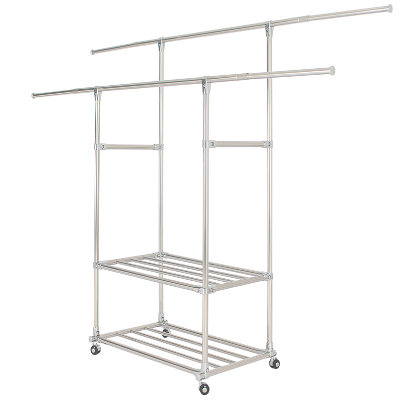 SUS304e不锈钢升降伸缩晾衣架移动带轮置物挂衣室内外阳台晒衣被