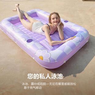 充气美黑泳池躺椅浮舟成人带枕头4合1防晒浴缸日光浴床休息室紫色