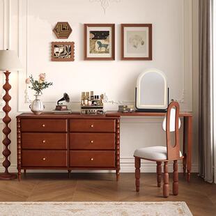 大司马 复古梳妆台卧室书桌化妆台转角梳妆台斗柜一体实木化妆桌