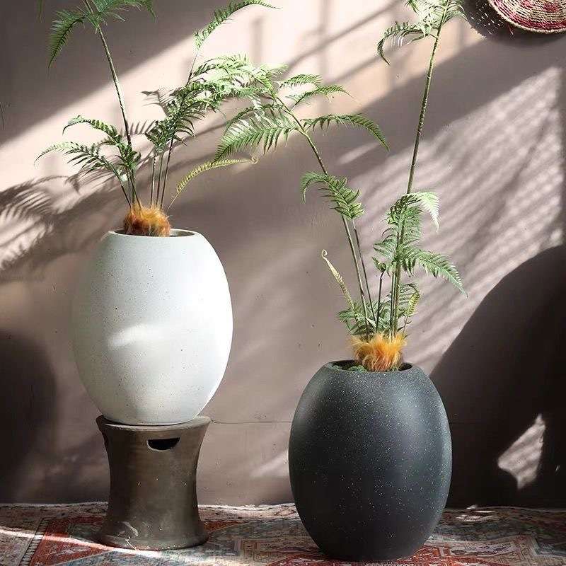 简约雅致花盆容器手工奇石蛋壳落地镁泥花盆大号仿真树假花装饰盆