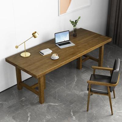 简约新中式双人台式电脑桌家用简易全实木书桌现代轻奢一体办公桌