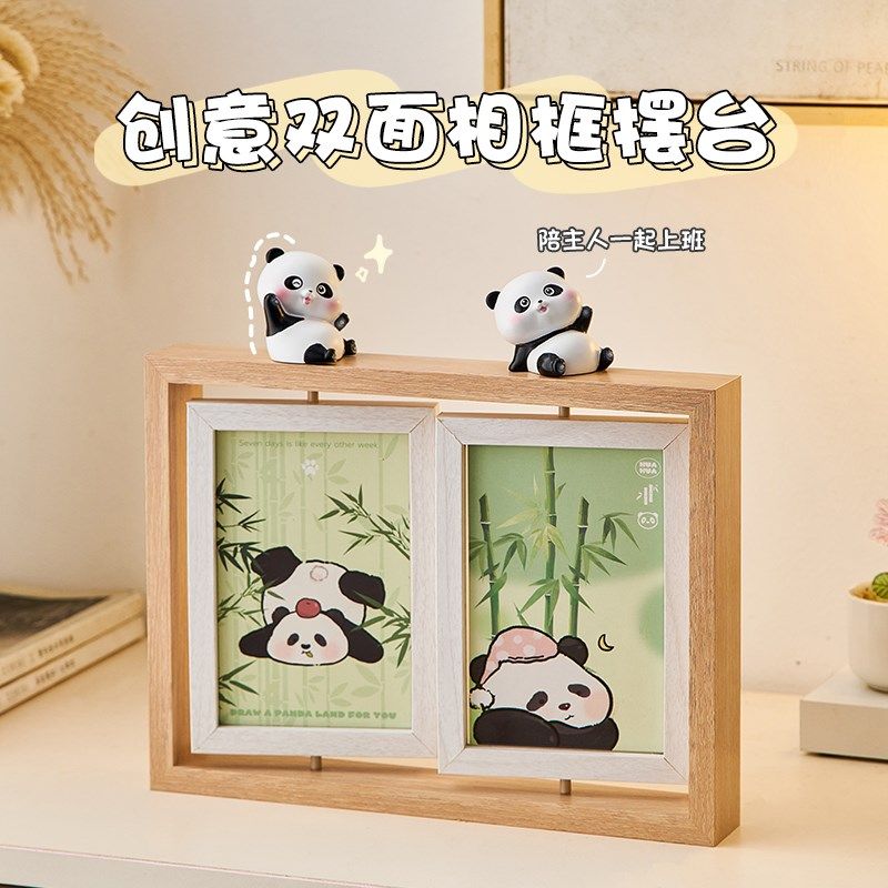 实木六寸6七7可爱相框摆台摆件画高级感创意双面旋转桌面照片定制