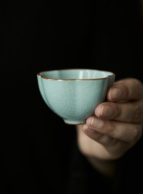 梵悦 天青汝窑功夫茶具品茗杯开片 个人主人杯单杯茶碗陶瓷茶杯