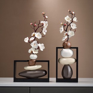 时来运转花瓶中式石头摆件创意高级感装饰品家居茶室民宿花瓶摆件