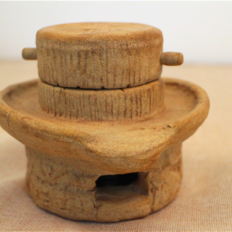 手工陶艺石磨摆件 陶瓷农具陶土摆件  酒店装饰 粗陶农具大磨小磨