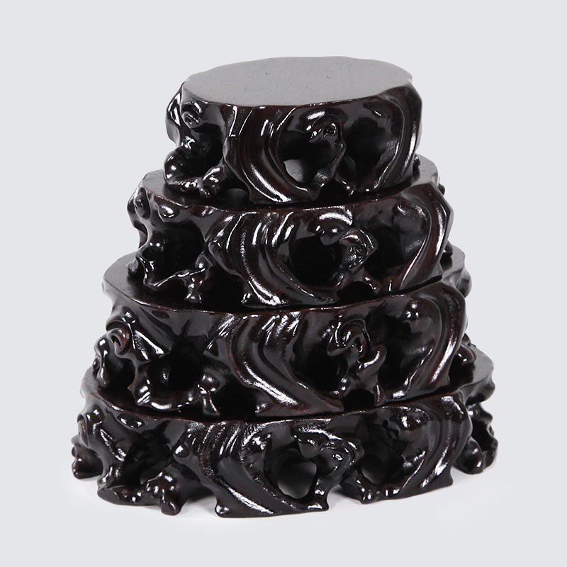 树林丰红木雕刻工艺品奇石底座实木根雕可挖槽椭圆形玉石木托底座