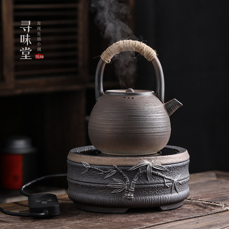 鎏金粗陶电陶炉复古家用智能烧水煮茶炉办公煮茶壶铁釉陶瓷茶具