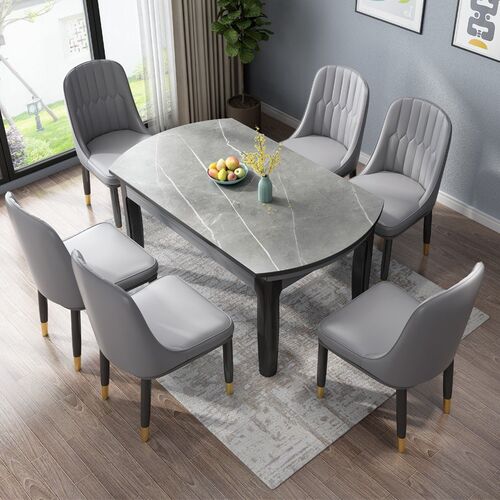 岩板餐桌家用小l户型饭桌现代简约可伸缩实木餐桌椅组合