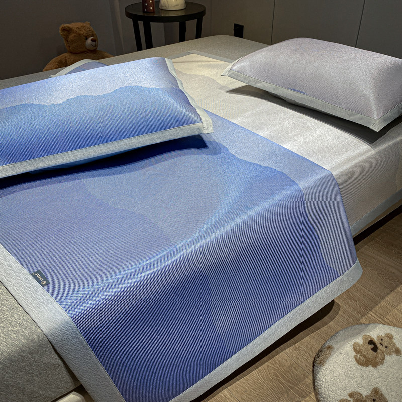 A类夏季藤席冰丝凉席三件套渐变色夏天单双人可水洗空调席子1.8m