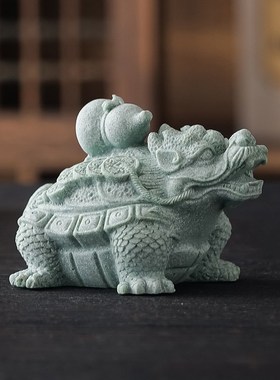 新中式龙龟摆件创意青砂石茶宠可养茶玩功夫茶具茶台桌面装饰摆设