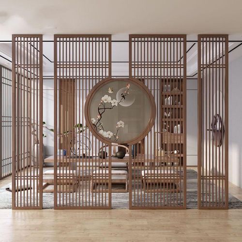 新中式实木屏i风纱画隔断客厅遮挡玄关走廊背景定制中式屏