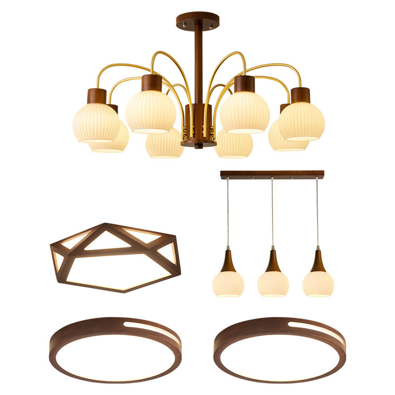 中古吊灯客厅主灯奶油风胡桃色实木餐厅卧室中式灯具组合全屋套餐,家装灯饰光源,客厅吊灯,淘宝优惠券,粉丝福利购,淘宝优惠卷