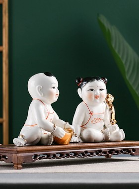 陶瓷压床送子添丁娃娃一对结婚礼物金童玉女婚庆婚房情侣喜娃摆件