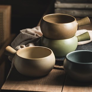 手把碗奶油风汤碗带把手小锅个人专用轻奢高级感焗饭碗陶瓷小奶锅