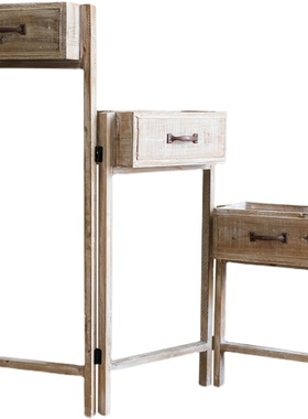 田园复古木质阶梯花架屏风隔断花器花柱插花造景婚礼道具落地摆件