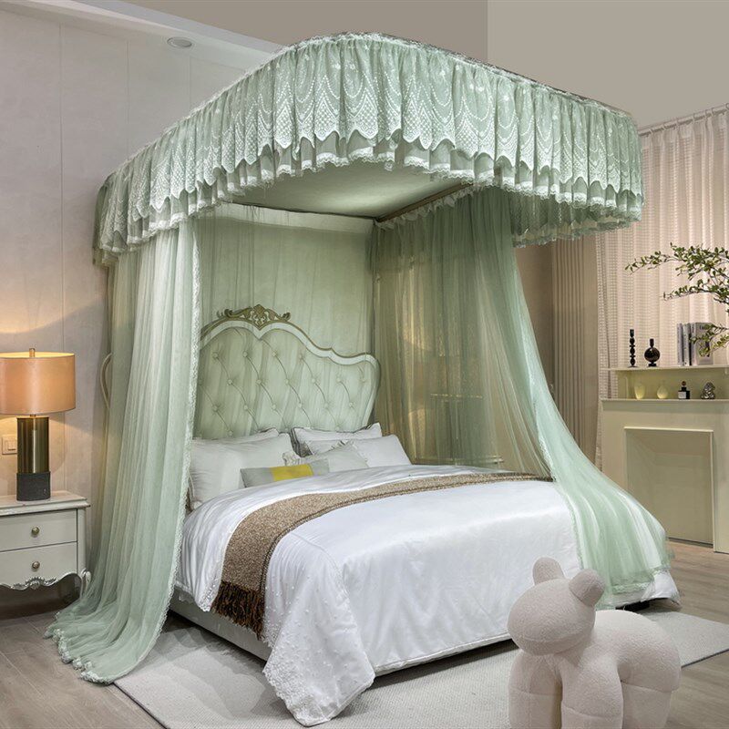 豪华版落地导轨蚊帐家用卧室u型轨道加密帐纱防蚊防尘顶加厚支架