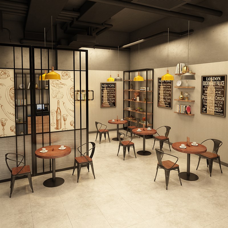 工业风实木清吧餐桌椅组合餐饮汉堡奶茶咖啡店阳台休闲酒吧小圆桌