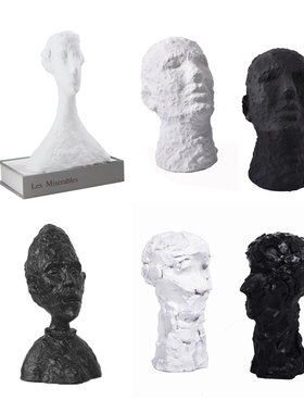 简约现代树脂黑白色人物抽象摆z件创意雕塑艺术售楼处大堂软装饰