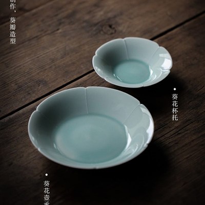 彷宋代影青釉青白瓷器六筋六缺葵口开片壶承杯托盖置盖碗托盘茶具