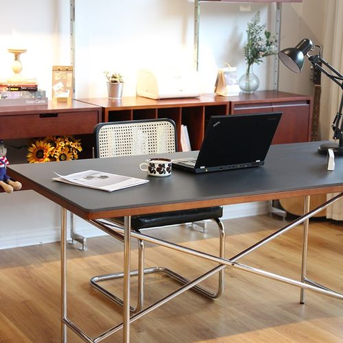 号角屋 伯尔尼岩板餐桌实木复古桌子家用小户型长方形饭桌