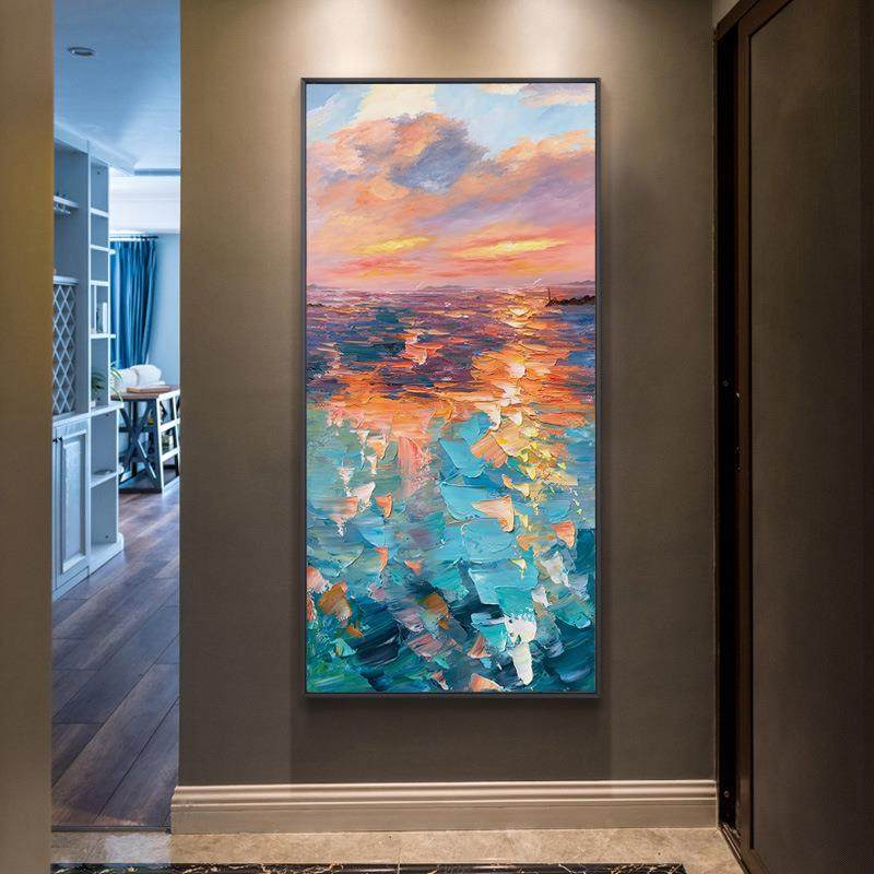 纯手绘抽象油画轻奢风玄关装饰画现代简约客厅竖版肌理画挂画