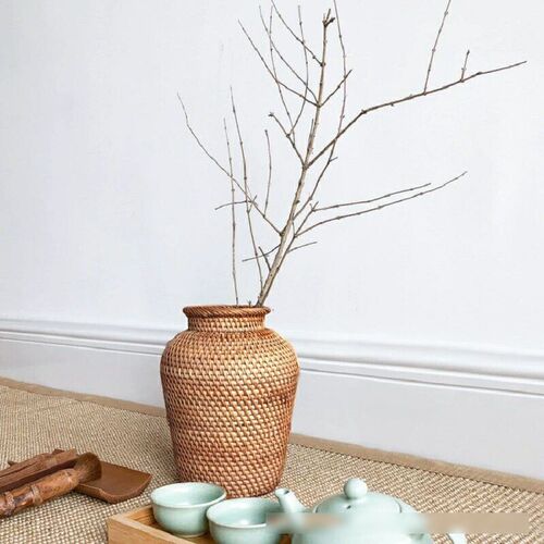 藤编大肚花瓶家篮客厅干花插花容器北小装饰花居简约款欧号摆件